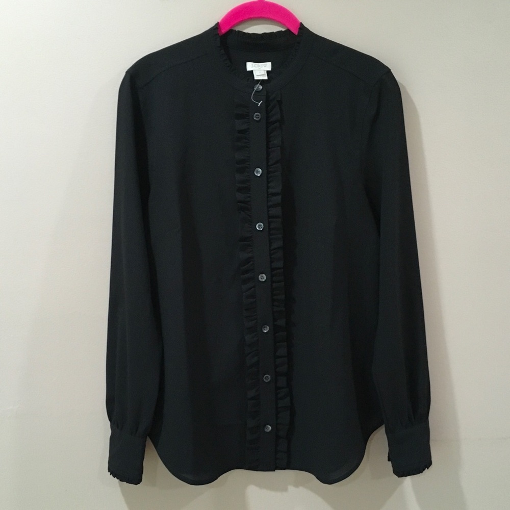 J.Crew Women S Cottage Ruffled Button Front Top Blouse Black Preppy NEW H1072